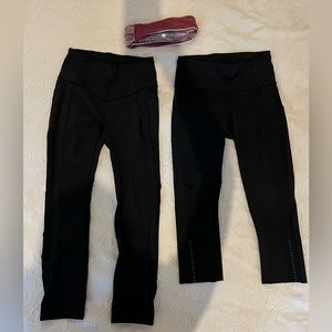 2 lululemon size 4 black leggings and headband